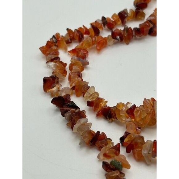 Red Brown Agate Stone Chip Beaded Necklace 40" Long - Picture 6 of 8